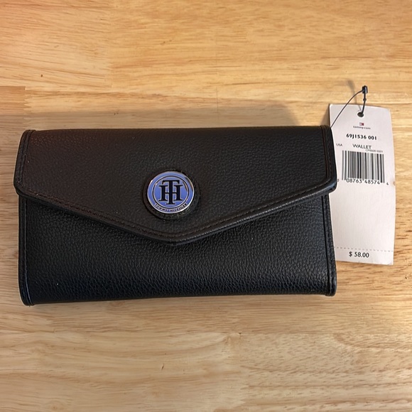 NWT Tommy Hilfiger Black Wallet Card Case Check Insert Removal - Picture 1 of 6